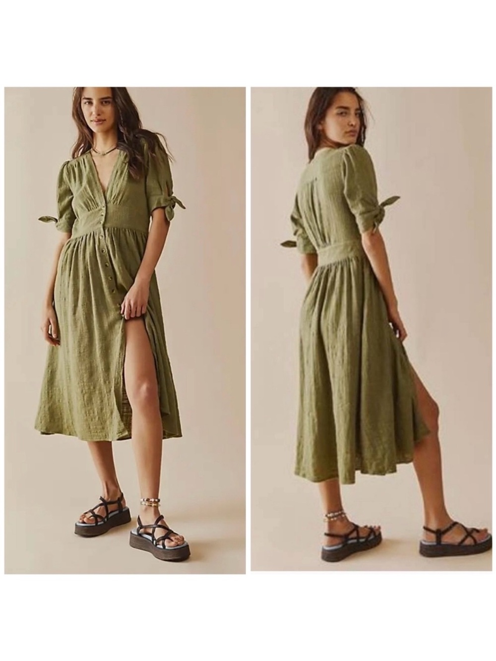 Free People Love of My Life Tie Sleeve Midi Dress